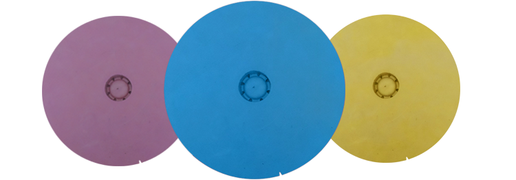 Discos de silicone (diversas cores) para fundição por centrifugação de peças metalicas.